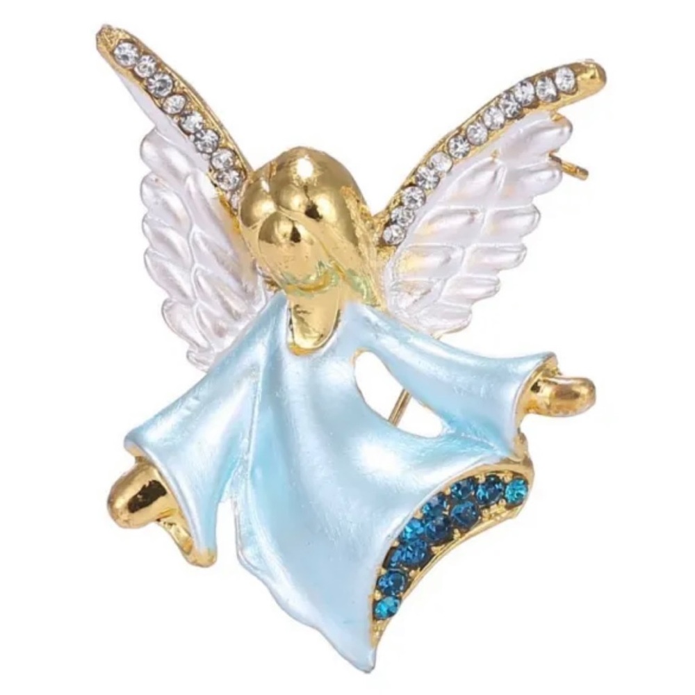 Guardian Angel Blue, White, & Gold, Crystal & enamel Pin